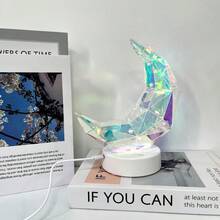 1 قطعة ضوء ليلي يعمل بالطاقة من USB - تصميم أنيق على شكل هلال أو كرة شفافة متعددة الوجوه، مناسب لديكور غرفة النوم وغرفة المعيشة والمكتب كمصباح مكتب قابل للتوصيل، فكرة هدية عيد ميلاد/ذكرى/عطلة، بدون بطارية، إضاءة محيطية، موضوع بلورة خيالي، خفيف الوزن، مثالي لعشاق الخيال