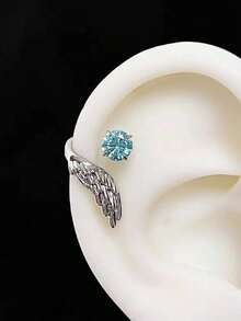 1pc Screw-On Heart Shaped Earring, Unique Design Ear Cuff Earring, Lightweight Luxury Earring For Women - Blue - View 4