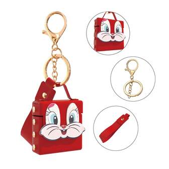 Cartoon Solid Color Zinc Alloy Mini Pendant, Cute Rabbit Ear Headphone Case, Niche Leather Coin Purse Keychain Accessories