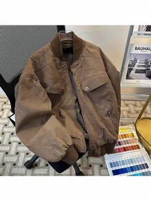 Corduroy Baseball Collar Jacket Men's Old Casual  Brand American High Street Japanese Retro Teen Jacket - 棕色 - 查看 6