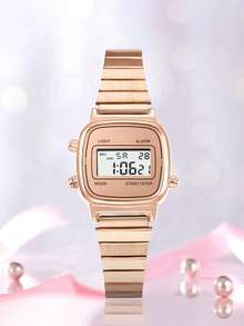Reloj digital cuadrado mini para adolescentes y niñas, con correa de acero inoxidable, regalo diario - Blanco - Ver 3
