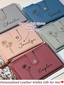 Personalized Women's Genuine Leather Wallet, Customizable With Birthday Floral Pattern And Name, Mother's Day Gift, Bridesmaid Gift, Christmas Gift, Valentine's Day Gift, Personalized Women's Folding Wallet, Women's Party Gift, Bridesmaid Gift, Holiday Gift