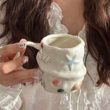 Handmade Ceramic Mug With 3D Shell Design - Ocean-Themed Underglaze Coffee Cup, Reusable & Hand Wash Only, Perfect For Tea, Coffee, Or Creative Gifts, Ideal For Christmas & Halloween, Coffee Bar Accessories - Multicolor - View 3