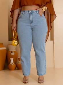 Calça Jeans Mom Feminino Plus Size Azul Claro Premium - Azul - Visão 6