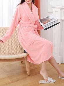 1 pieza Bata de baño rosa para mujer, decoración del hogar y el baño, de vuelta a la escuela - Rosa - Ver 5