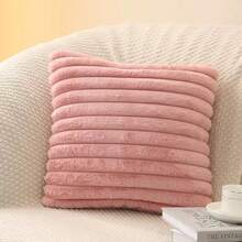 2pcs Soft Thick Striped Plush Pillow Covers, Decorative Square Throw Pillow Cases Suitable For Bedroom Bedding, Home Decor, Sofa, Camping, Outdoor And More - Pink - View 10