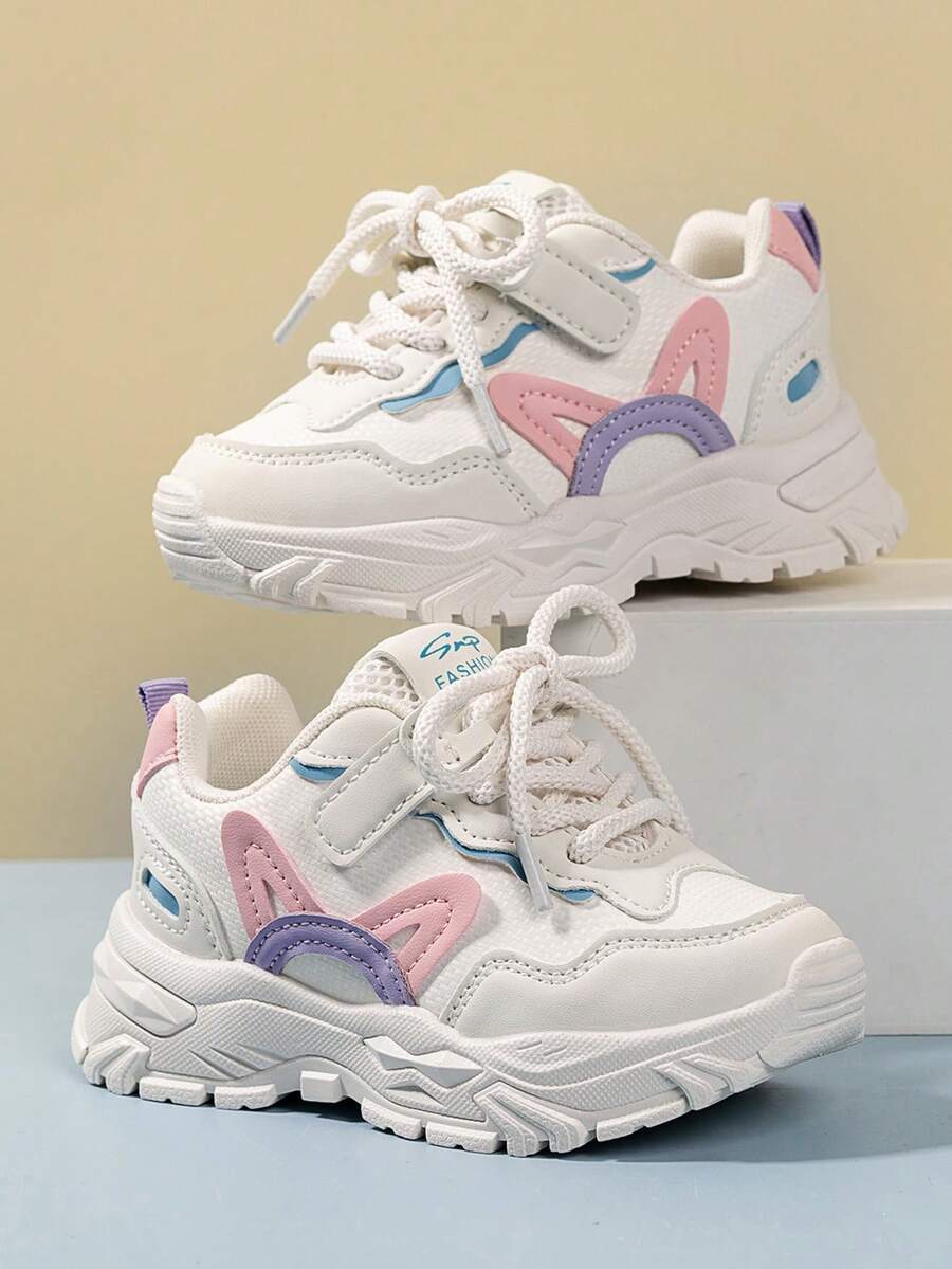 儿童运动鞋，女童真皮魔术贴多功能休闲厚底运动鞋，中童及大童轻便跑步鞋，婴儿软底幼儿鞋 - 粉色 - 查看 1