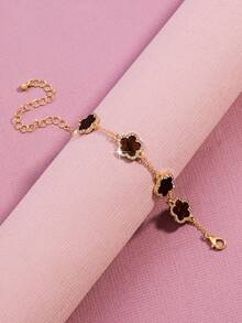 1pc Women's Everyday Clover Flower Classic Versatile Bracelet, Suitable For Valentine's Day - Brown - View 2