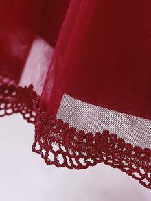 女童纯色蕾丝薄纱蓬蓬裙，优雅奢华，适合学校舞会和时装秀，不含头饰 - 酒紅色 - 查看 7