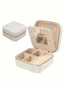 1个天鹅绒首饰盒，方形拉链首饰收纳盒，便携式旅行首饰盒，优雅首饰整理盒，可存放戒指、耳环、项链、口红和其他迷你化妆工具，天鹅绒外层，方便旅行和居家首饰收纳，也是开学季的必备品。 - 彩色 - 查看 15