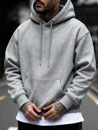 Sudadera con capucha casual de unicolor con cordón para hombres, sudadera de otoño/invierno