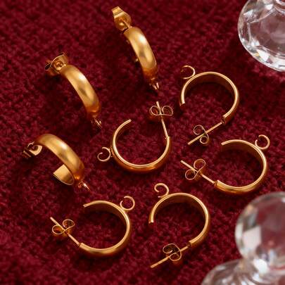 6/10pcs/Lot Gold Stainless Steel Shape C Earring Making Supplies Hooks Connectors Earring Base Posts Components Parts Bulk Items DIY Jewelry Accessories Earrings