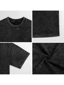 Sports Bucin Print Crew Neck Washable Short-Sleeve Top Red Text Design Short Sleeve Casual Style Suitable For All Seasons Machine Wash For Games And Daily Gatherings.Png - màu đen - Xem 3