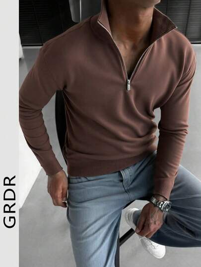  GRDR Men's Casual Long Sleeve Half Zip Pullover Sweater, Versatile For Daily Wear