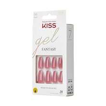 Uñas postizas de gel rosas largas esculpidas en forma coffin KISS Gel Fantasy - Letra a Ur EX fácil de aplicar extracción sin complicaciones hasta 7 días de uso larga duración ultra duraderas y flexibles 28 unidades Incluye pegamento - rojo - Ver 2
