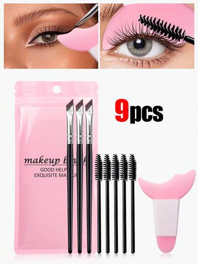 9件套眼线睫毛彩妆工具套装 + 眼线刷 + 睫毛刷，附赠收纳袋，可重复使用的硅胶眼部彩妆工具，完美眼线和眼影模板，唇彩和高光涂抹器，免洗美妆工具，完整的眼唇彩妆套装，化妆尺，简易化妆工具 - 2件/1件，价格实惠，圣诞礼物，化妆品，化妆工具，物美价廉，礼物，女士礼物，圣诞礼物