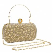 Gets Womens Pearl Clutch Purse Beaded Evening Handbag With Chain Bridal Wedding Party Bag Luxury Elegant Small Bag Formal Occasion Accessories Fashionable Chic Design - Vàng - Xem 7