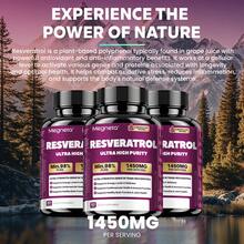 MEGNETA 1450mg High-Potency Resveratrol Supplement | Anti-Aging Antioxidant Support, Free Radical Defense, Brain Clarity & Cellular Energy | Collagen + NAD+ Boost, Gluten-Free For Men & Women | 60 Capsules (30 Servings) - Free Shipping, Quick Ship Items - One bottle - Trial stage - 查看 1