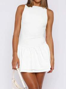 女士纯色紧身露背圣诞连衣裙 - 白色 - 查看 10