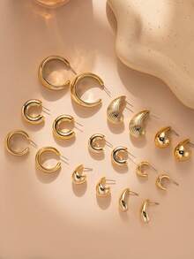 6-18件套独特水滴形几何耳环，适合节日和送礼。 - 金色 - 查看 5