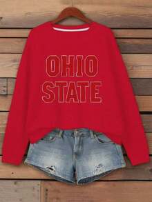 Christmas Outfit WomenTeediy Women's Ohio State Collegiate Sweatshirt - Pink With Red Lettering, Geometric Block Letter Design, Long Sleeve Casual Pullover, Machine Washable Autumn Winter Apparel, Winter Clothing |     Crew Neck |     Long Sleeve TopWomen's Crew Neck Sweatshirt, New Autumn/Winter Arrival For Everyday Casual WearLoose And Comfortablelong Sleeve Tops Women Thanksgiving Outfit Women - [Màu đỏ] - Xem 12