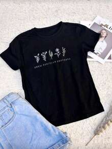 Camiseta Básica Masculina Unissex Streetwear Camisa T-Shirt Slim Algodão FLORES - Preto - Visão 1