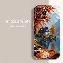 Stylish Protective Case for  17 Series And Earlier Models, Featuring a Vibrant Autumn Lake House Design. This TPU Soft Case Offers Full Coverage, Anti-Slip, And Anti-Fall Protection, Showcasing Beautiful Landscape Art Inspired by The Fall Seas - ブラック - チェックする 4