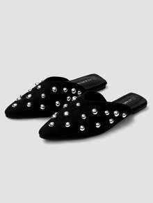 ADAMUMU New Women's High-Fashion Comfortable Sequin Flat Sandals Mules, Cute For Daily Wear, Holiday And Spring - Black - View 2