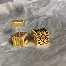 1 Pair Of Brass Gold-Plated Solid Stud Earrings - Hoa tai vàng cao cấp - Xem 6