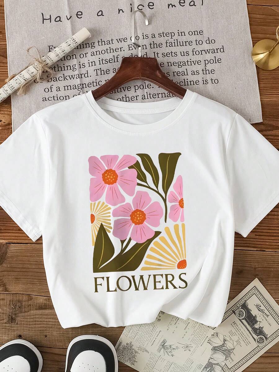 Casual Solid Color Round Neck Short Sleeve T-Shirt, Versatile - White - View 1