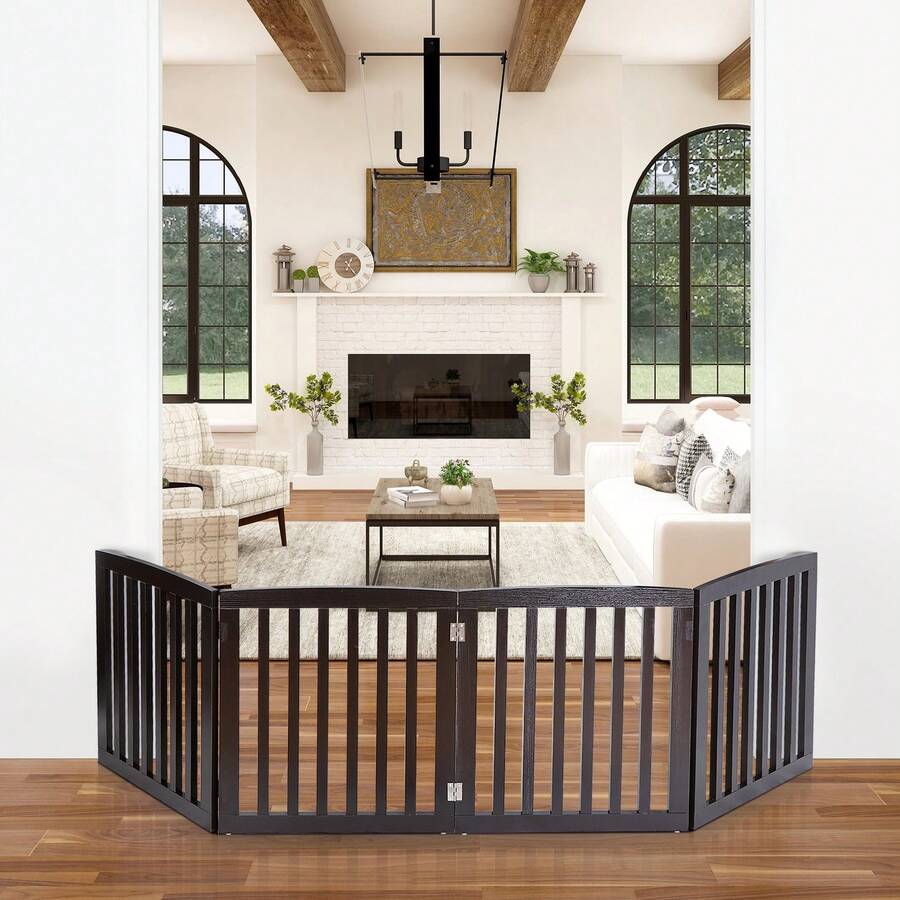 Dog Gate Indoor Freestanding 4 Panel 24" Pet Gate Foldable Dog Fence For Stairs - 預設 - 查看 1
