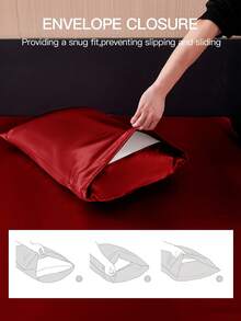 2/3pcs Luxury Satin Bedding Set, Includes 1pc Deep Pocket Fitted Sheet And 1/2pcs Pillowcase - 100% Polyester, Solid Color, Silky Smooth, Suitable For All Seasons - Machine Washable - For Home And Hotel Use, Oeko-Tex Certified, Red - Red - View 6