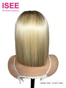 ISEE Hair Made Of 100% Unprocessed Human Virgin Hair Straight Wig 180% Density 10-14 Bob Inch 13*4 Transparent Frontal Lace Brown Root Blonde Ombre Hair Pre-Cut Lace Pre-Plucked Hairline Unprocessed Human Hair High Quality Wig Artistic Elegance Active Energy Casual Everyday Romantic Getaway Sport Vacation Bridesmaid Gifts - S60/3 - View 4