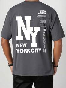 男孩和青少年学生休闲印花圆领短袖T恤，夏季上衣 - 深灰色 - 查看 2