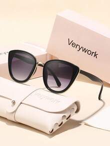 Verywork 1 pieza Gafas de mujer con montura de ojo de gato, lentes degradados, diseño clásico, vintage, elegante e intelectual de marca de pasarela, para vacaciones tropicales en la playa, conciertos, bodas, verano y salidas de moda - Multicolor - Ver 1