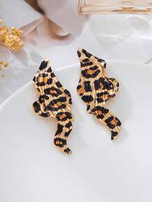 2 Peças Brincos Assimétricos Exagerados de Estampa de Leopardo Minimalista e da Moda, Versáteis e Adequados para Mulheres Usarem de Férias