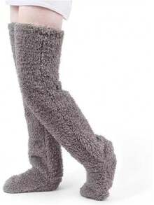 1 par de calcetines peludos para invierno, calentadores de piernas, cálidos hasta el muslo, calcetines gruesos para Navidad, invierno, calentadores de piernas - 1 - Ver 8