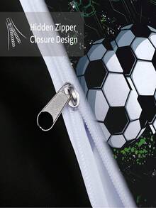 3pcs Premium Custom Stereoscopic Football Bedding Set, Chic Sports Style Black & White Football Duvet Cover And Pillowcase Set, Soft & Smooth Zipper Design, Suitable For Guest Room, Bedroom, Single/Double Bed, Student, Adult, Dormitory (Includes 1 Duvet Cover, 2 Pillowcases, No Comforter Or Pillow Inserts) - 5275+SJT+K - View 9