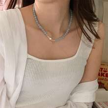 1 chiếc vòng cổ từ tính làm thủ công bằng đá tự nhiên, vòng cổ choker hình trái tim bằng đá aquamarine, phù hợp để đeo hàng ngày cho phụ nữ - Đá Aquamarine vô tâm NK - Xem 3