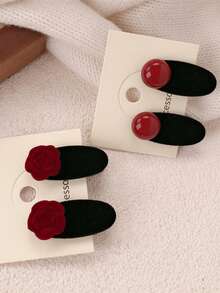 Pinza de pato de perla roja premium, pasador de cabello con velvet rosa, accesorio para el cabello, pinzas de agarre, pasador de cabello, barretas - Multicolor - Ver 4