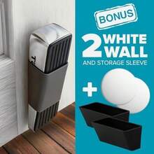 Strongest Home - Cuña de tope de puerta resistente 2 piezas cromadas Tope de puerta antideslizante de goma y metal para puertas pesadas trabajo en madera azulejos alfombras + 2 protectores de - NegroPlata - Ver 4