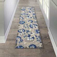 Nourison Aloha - Alfombra de área para Interiores y Exteriores Natural/Azul de 2 x 6 pies fácil Limpieza no se desprende recámara Sala de Estar Comedor Patio terraza Patio 2 x 6 - Azul natural - Ver 1