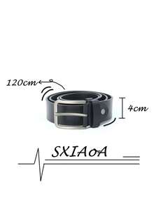 Curea din piele PU pentru bărbați, cu cataramă din aliaj cu design minimalist SXiAoA, culoare solidă, casual, retro, potrivită pentru blugi și ținute casual - Negru - Vizualizare 2