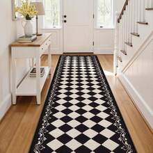 1pc Black Velvet Printed Runner Rug, Suitable For Hallway, Kitchen, Living Room, Dining Room, Entryway, Also Can Be Used As Doormat, New Arrival, Machine Washable, Soft And Skin-Friendly Material, Great Gift Idea - Black - View 8