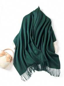Stylish Casual Winter Scarf 230g With Fringes - 墨綠色 - 查看 2
