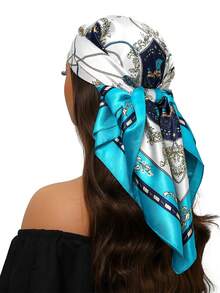 1pc Women's Luxury Printed Square Scarf/Shawl, 35.4inch Fashion Silk Scarf/Wrap, Suitable For All Seasons - Multicolor - View 4