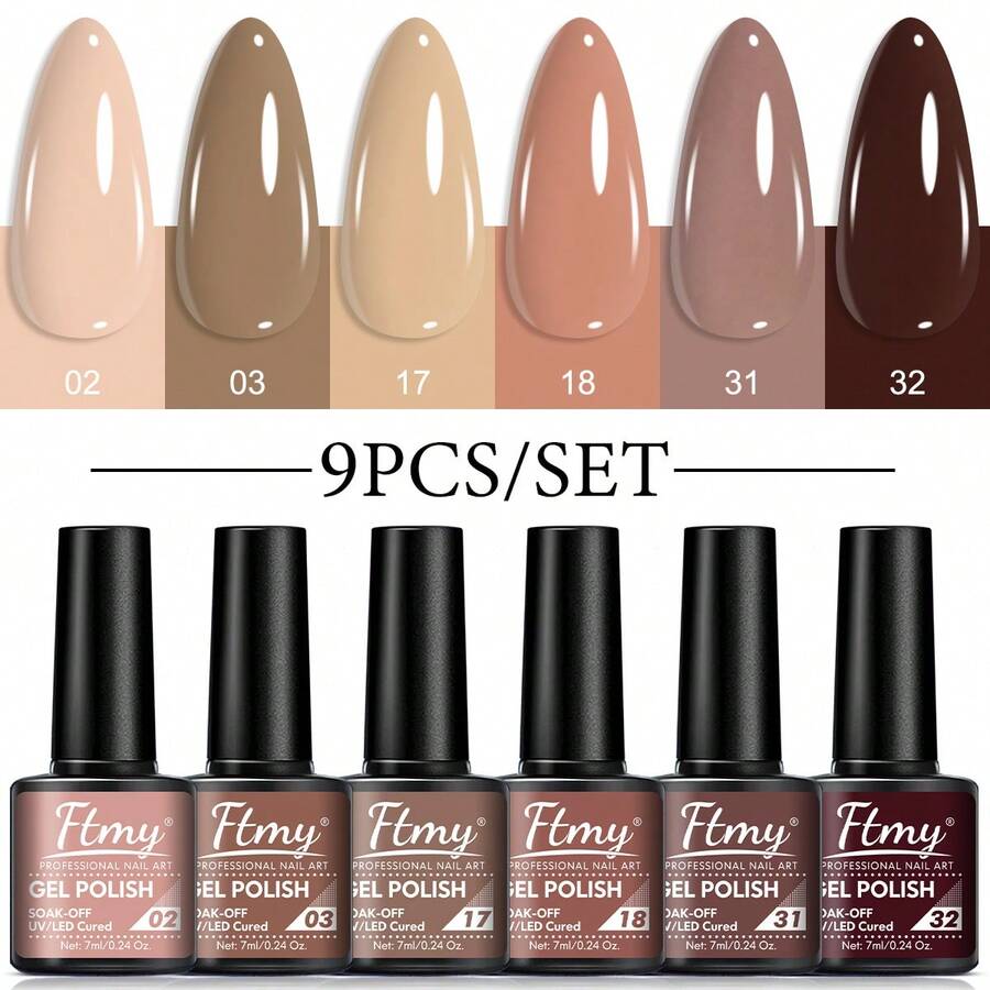 Ftmy 6PCS Gel Nail Polish 7ml Latest Version Shiny Bright Suitable For LED Lamp Curing Tear Resistant Smooth 28 Days No Peeling Perfect For Home Parties Dances  Shiny Gold Color Ideal Gift For Christmas Halloween - 棕色 - 查看 1