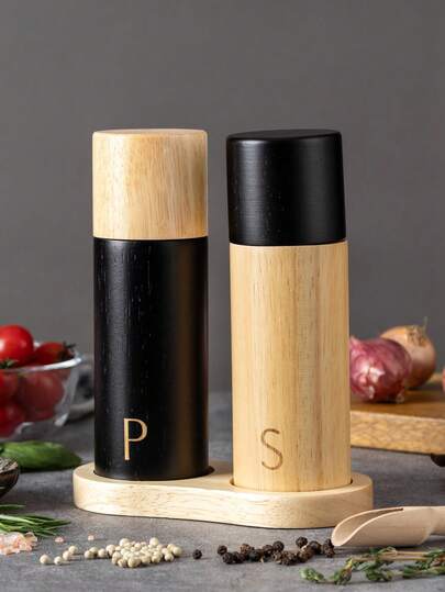 1pc/2pcs/3pcs Oak Pepper Grinder, Kitchen Seasoning Bottle, Wooden Vintage Creative Black Peppercorn Manual Grinder
