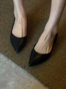 Vintage Brown Pointed Toe Flat Shoes For Women, New French Color-Blocking Low Vamp Platform Shoes, All-Season - Black - View 7