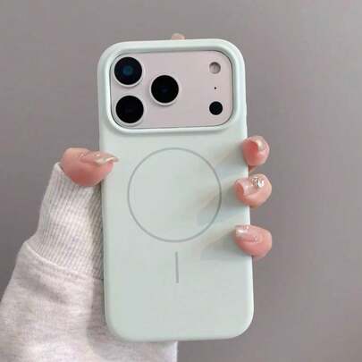 奢华亮面荧光液态硅胶手机壳，兼容 17 Air、16、15、14、13、12、17 Pro Max Plus，带磁吸软盖